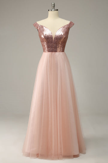 A Line Off the Shoulder Blush Plus Size Ball Dress